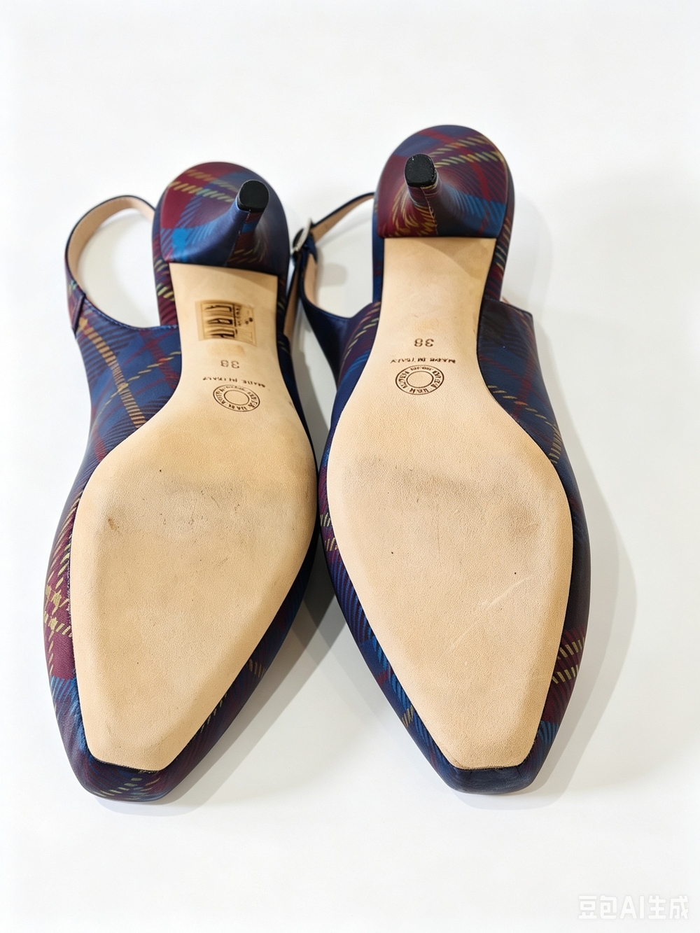 Dries Van Noten Blue Tartan Slingback Heels - Picture 7 of 7